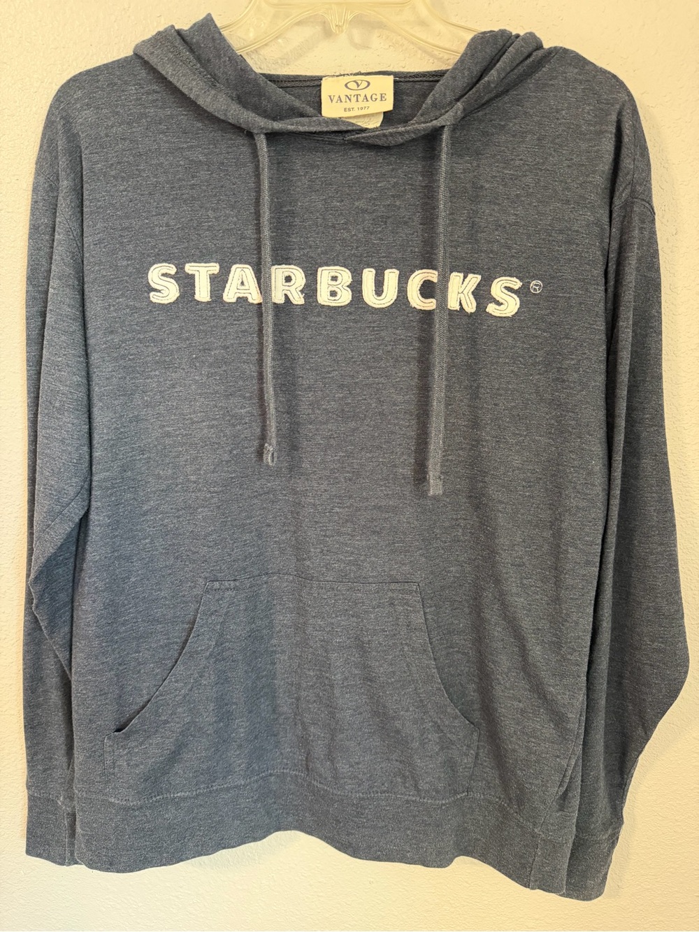 Vantage Starbucks blu Pullover Hoodie Men's M Hooded Graphic Print Pockets